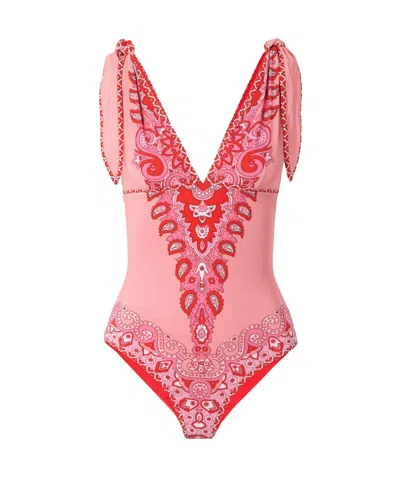 Etro Tie-detailed Paisley-print Swimsuit In Pink