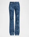 Etro Paisley Patchwork Print Bootcut-leg Jeans In Blue