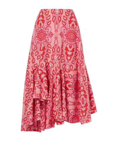 Etro Paisley Pattern Asymmetrical Midi Skirt In Pink