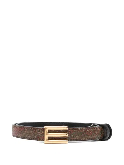 Etro Paisley-jacquard Leather Belt In Brown