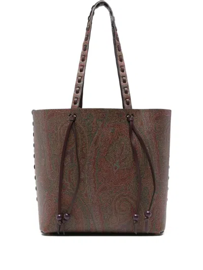 Etro Paisley-pattern Braided-handle Tote Bag In Brown