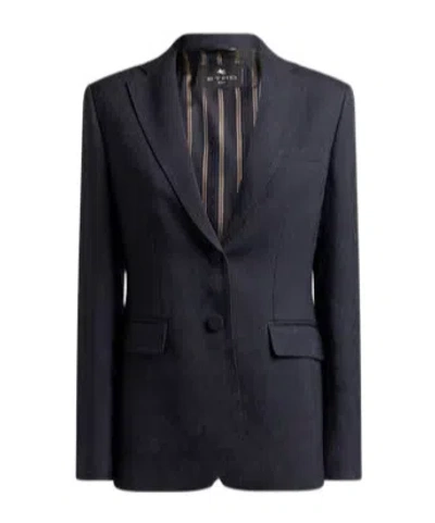 Etro Paisley-pattern Cady Blazer In Blue