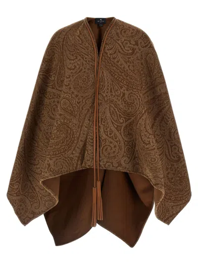 Etro Paisley Pattern Cape Capes Brown In Blue