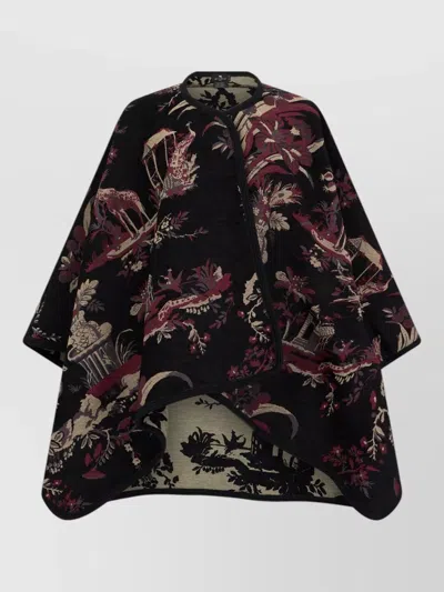 Etro Paisley Pattern Cape Relaxed Draped Silhouette In Black