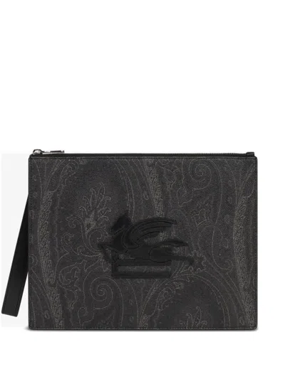 Etro Paisley-pattern Clutch Bag In Black