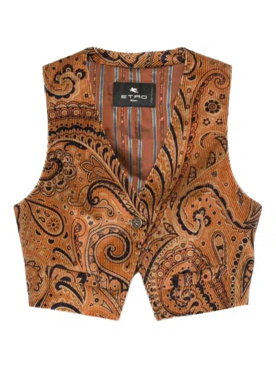 Etro Paisley-print Cotton-blend Corduroy Vest In Brown