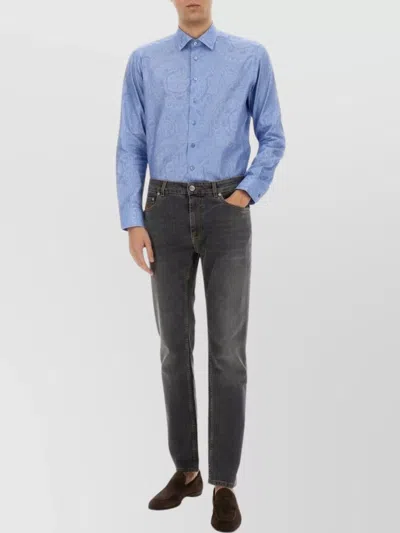 Etro Paisley Pattern Cotton Shirt In Blue