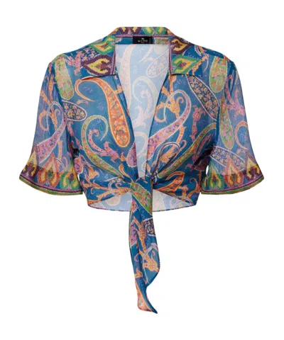 Etro Paisley Pattern Crop Top In Blue
