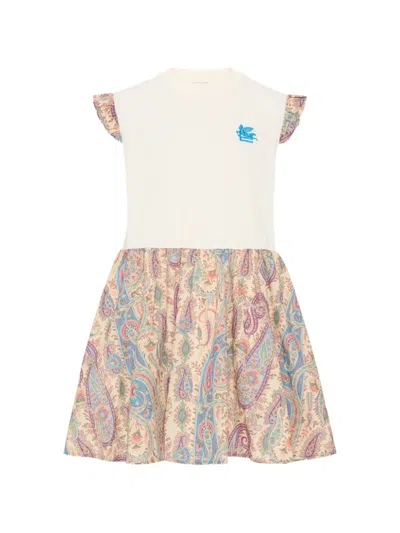 Etro Kids' Paisley-pattern Embroidered Dress In Neutral