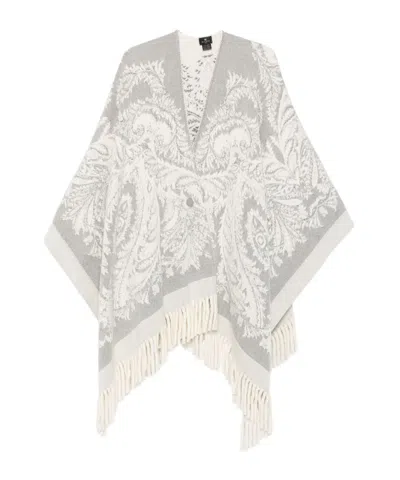 ETRO PAISLEY-PATTERN FRINGED PONCHO