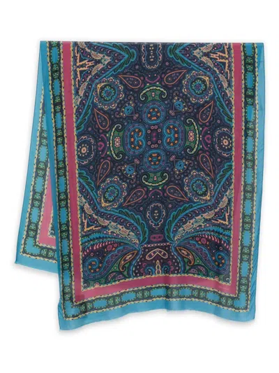 Etro Paisley-pattern Fringed Scarf In Blue