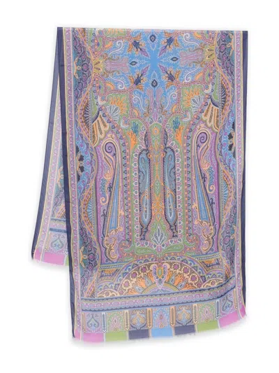 Etro Paisley-pattern Fringed Scarf In Blue