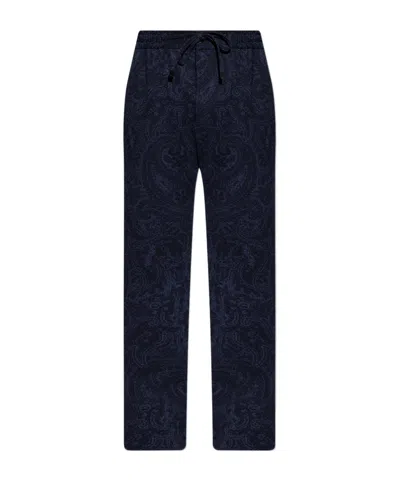 Etro Paisley Pattern Jacquard Tapered Leg Trousers In Black
