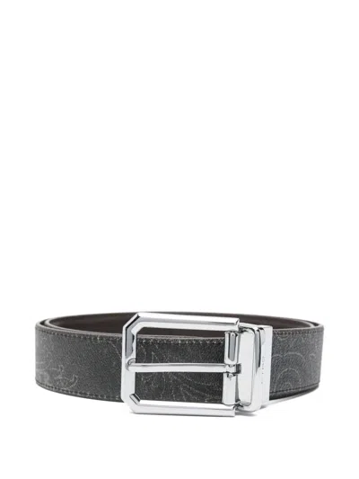 Etro Paisley-pattern Leather Belt In Gray