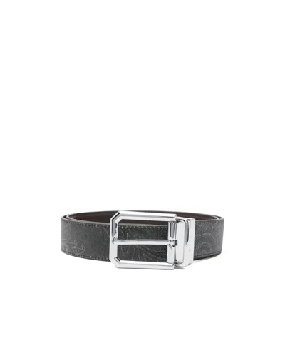 Etro Paisley-pattern Leather Belt In Black