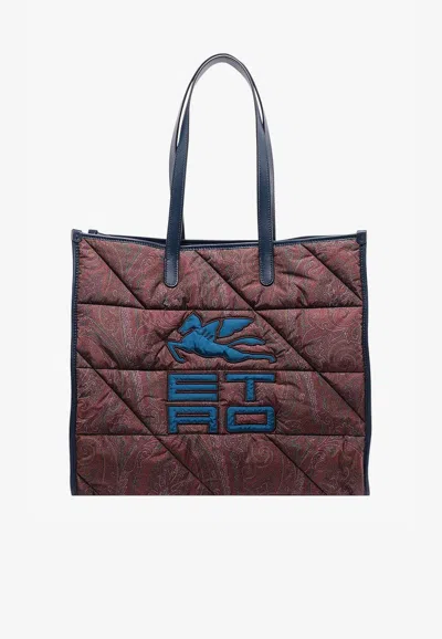 Etro Paisley Pattern Nylon Tote Bag In Burgundy