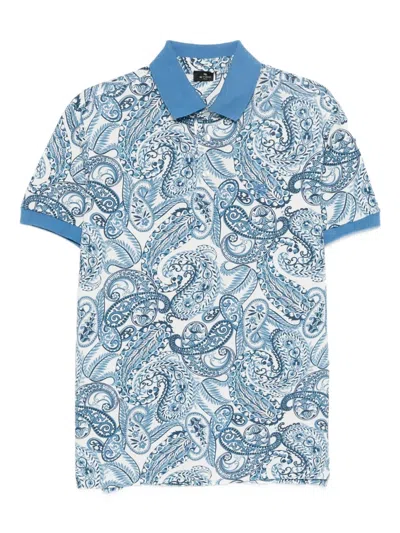 Etro Short-sleeved Paisley-print Polo Shirt In Blue