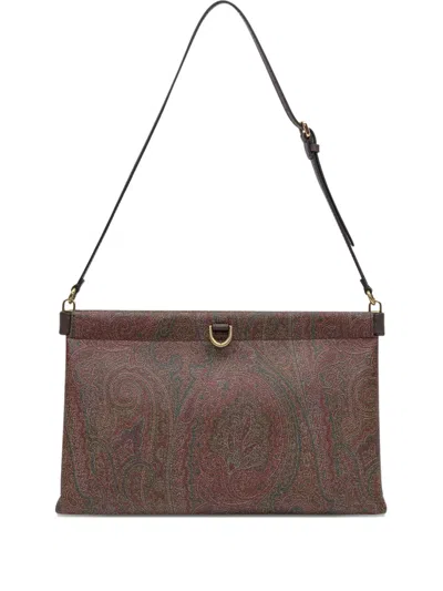 Etro Paisley Pattern Shoulder Bag With Adjustable Strap In Brown