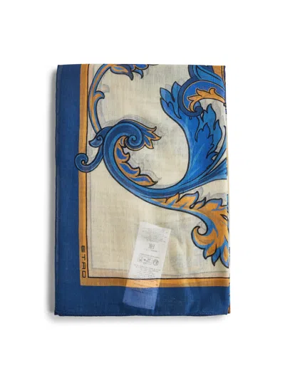 Etro Paisley Pattern Silk Blend Scarf In White