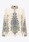Etro Ivory Paisley Print Silk Twill Shirt In Beige