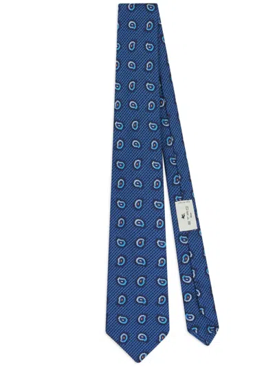 Etro Paisley-pattern Silk Tie In Blue