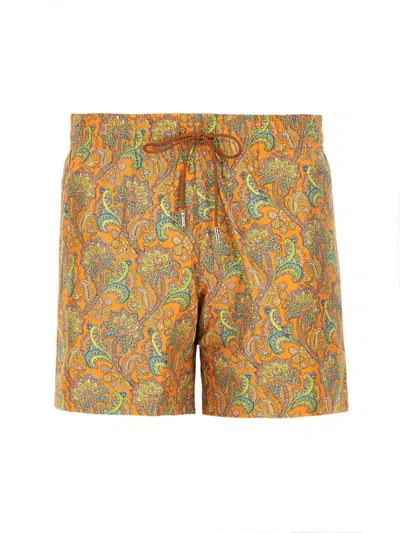 Etro Paisley Pattern Swimsuit With Elastic Waistband In Orange