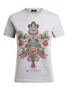 Etro Floral Crew Neck Short Sleeve Top In Gray
