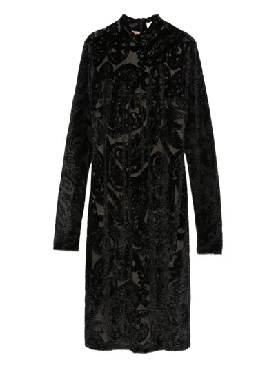 Etro Paisley-pattern Velvet Dress In Black