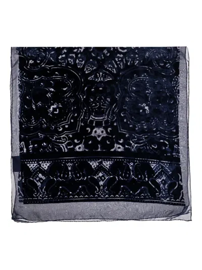 Etro Paisley-pattern Velvet Scarf In Blue