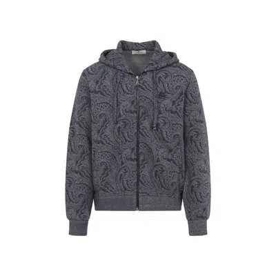 Etro Paisley Pattern Zip-up Hoodie With Hood In Gray