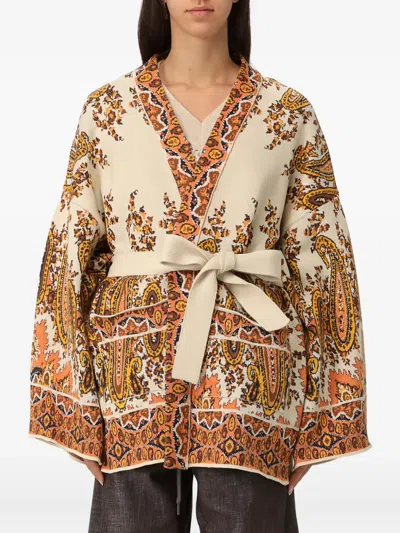 ETRO PAISLEY-PATTERNED BELTED CARDIGAN