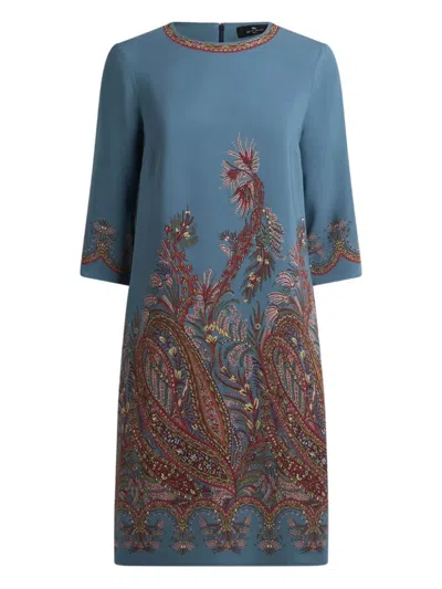 Etro Paisley Patterned Mini Dress In Blue
