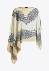 Etro Paisley-print Silk Asymmetric Poncho In Beige