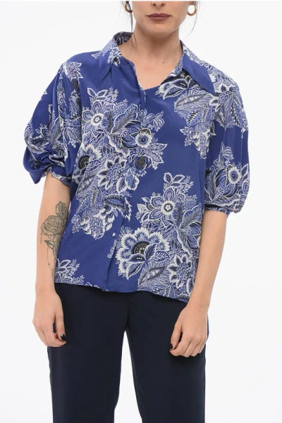 Etro Paisley Patterned Silk Shirt With Balloon Sleeves In Blue