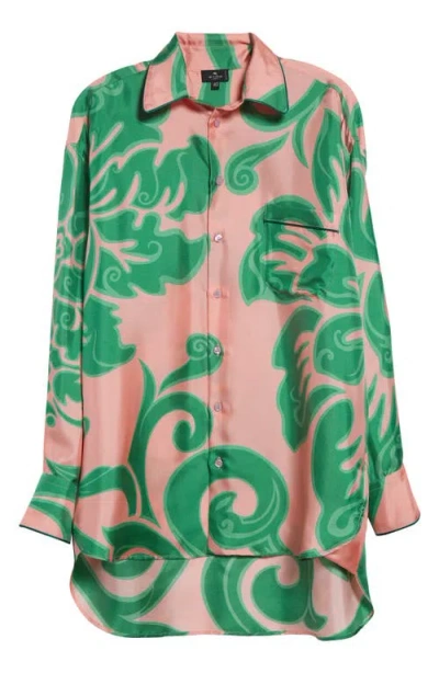 Etro Paisley Piped Silk Pajama Shirt In Stampa F.do Viola