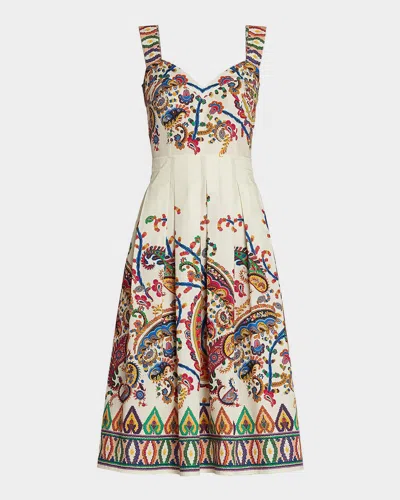 Etro Paisley Pleated Cotton Midi Dress In Multi