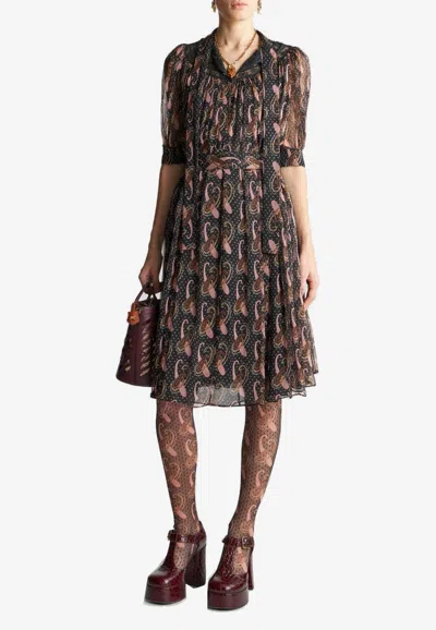 Etro Paisley Polka Dot Print Dress In Multicolor