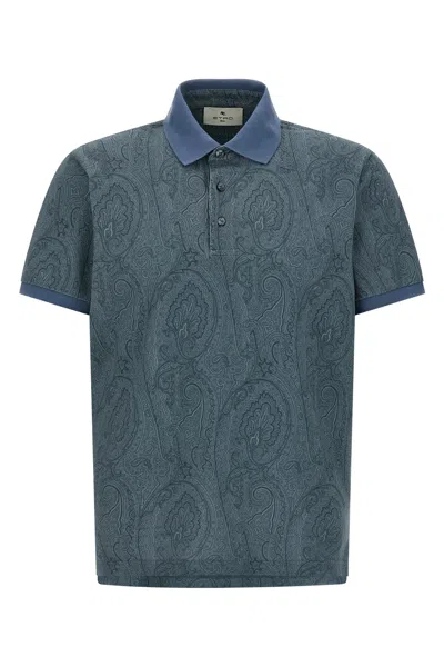 Etro Paisley Polo Shirt Contrast Collar Design In Blue