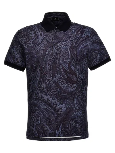 Etro Paisley-print Cotton Polo Shirt In Blue