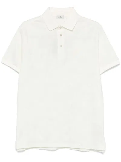 Etro Tonal Paisley Print Polo Shirt In Print On White Base