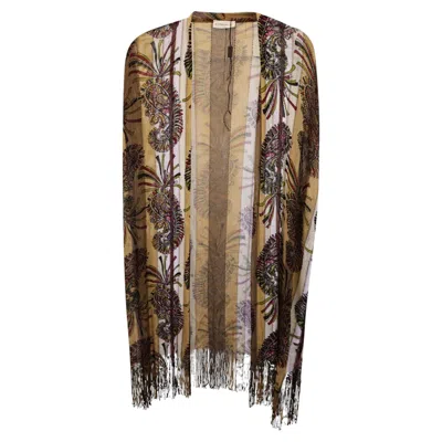 Pre-owned Etro Paisley Poncho In Beige Polyester In Brown