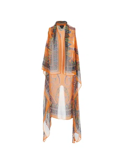 Etro Paisley Poncho In Orange