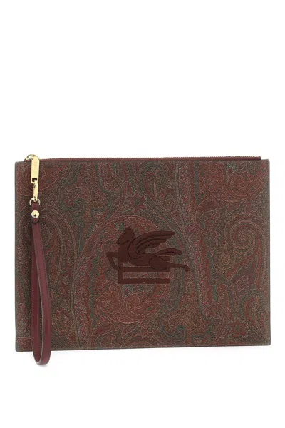 Etro Paisley Pouch With Embroidery In Brown