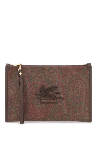 Etro Paisley Pouch With Embroidery In Brown