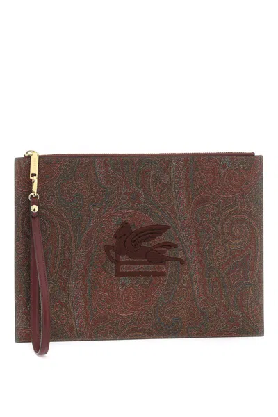 Etro Paisley Pouch With Embroidery In Rosso