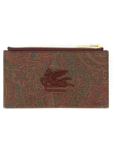 Etro Paisley Pouch With Logo In Brown