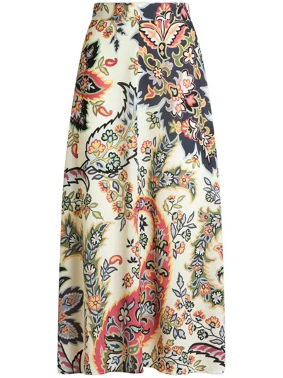 Etro Midi Skirt In Paisley Print Crepe In Multicolour