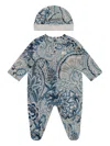 Etro Paisley-print Babygrow Hat Set In Blue