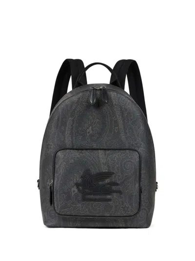 Etro Men Black Essential Paisley Backpack In Multi