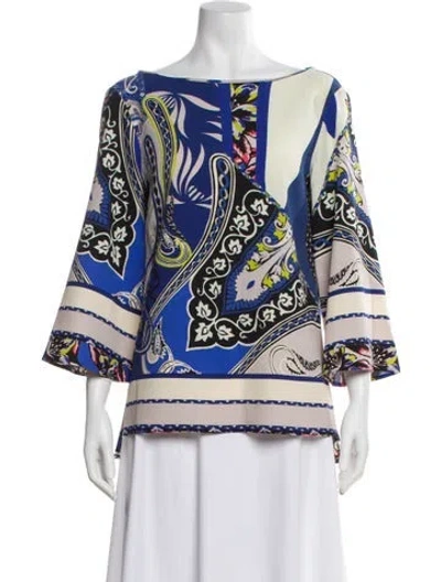Pre-owned Etro Paisley Print Bateau Neckline Blouse In Blue